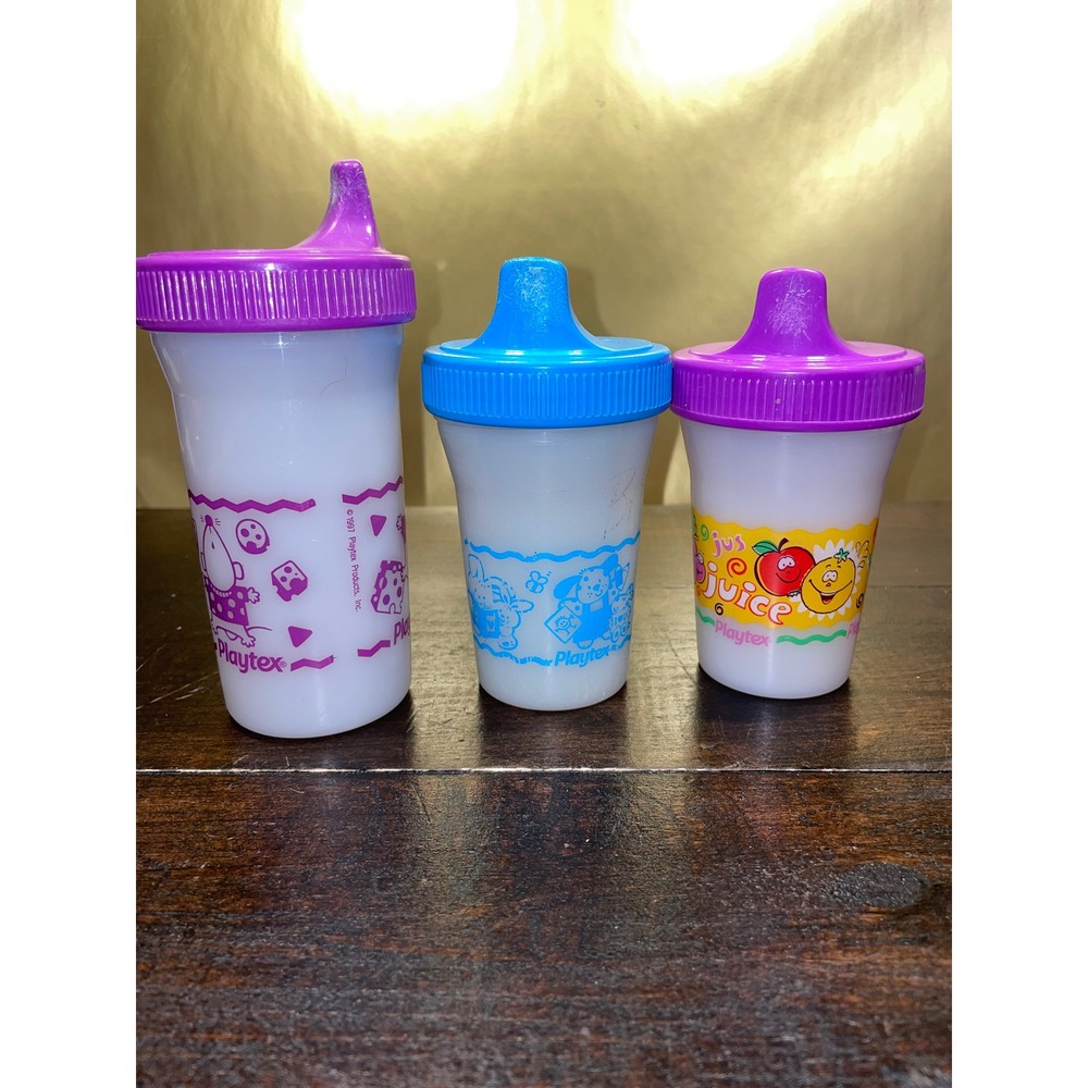 Vintage Playtex Sippy‎ Cups Lot 3 Purple Blue Toddler Baby Training